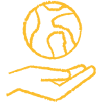 A hand holding a globe icon yellow