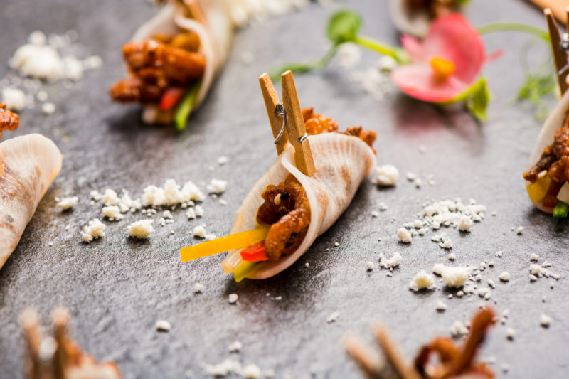 Singaporean spiced chicken canapé by moving venue caterers