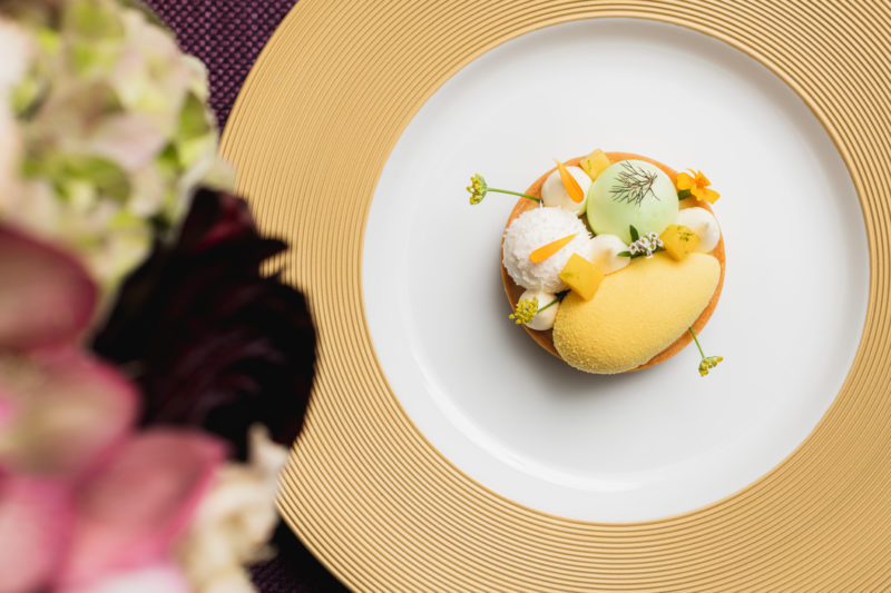 tropical tart: mango, lime, coconut dessert by moving venue caterers